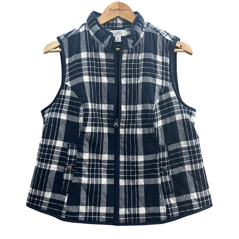 Croft and Barrow Blue and White Quilt Vest Size PM